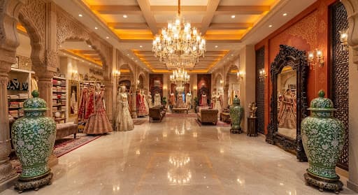 The grand salon corridor at the Ludhiana flagship atelier